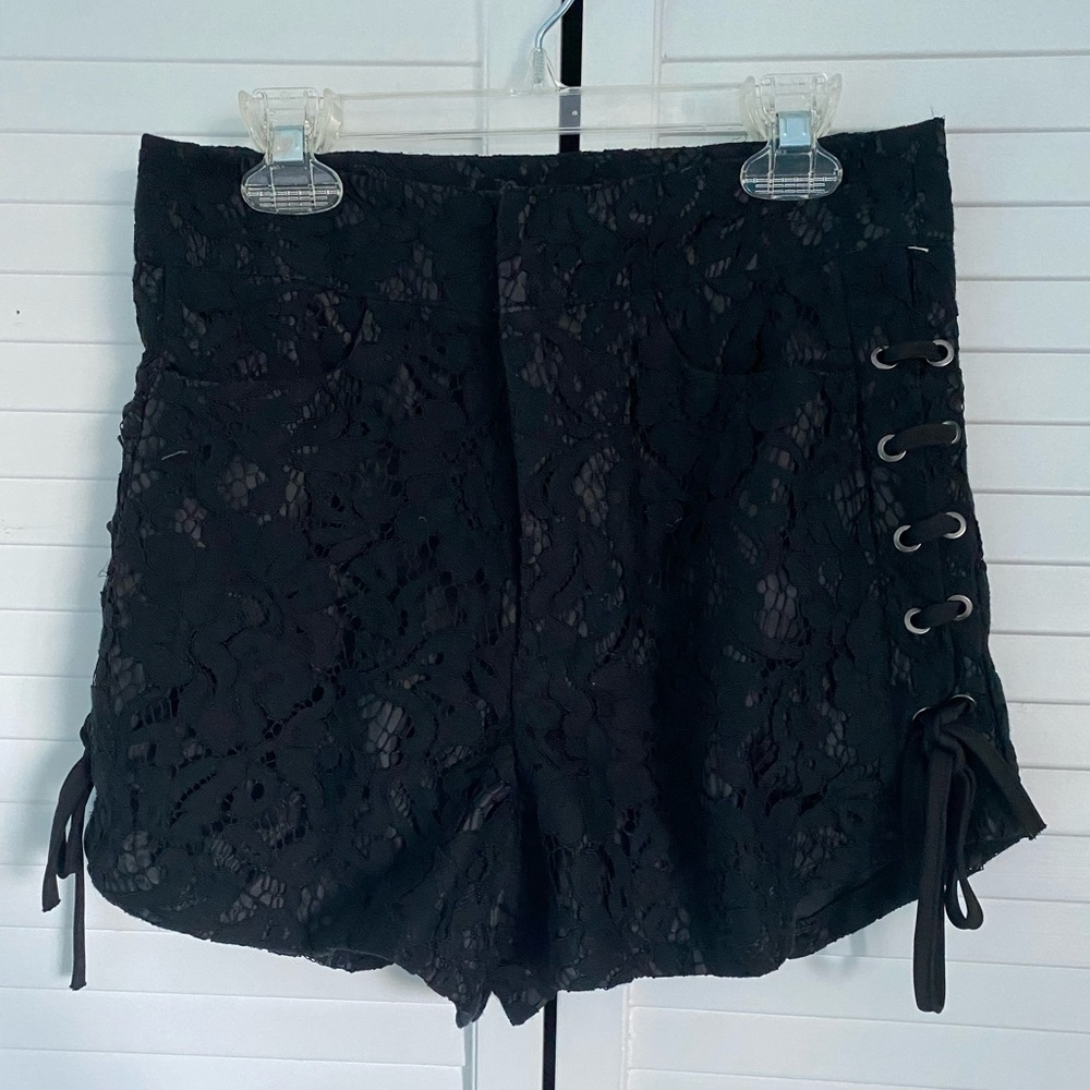 High Waisted Black Lacy Shirts w Side Detail